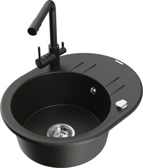 MEXEN/S MEXEN/S - Kevin granitový drez s odkvapkávačom vrátane batérie Duero, čierna/zlatá metalik 6517-75-671600-70