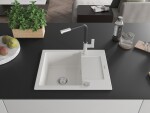 MEXEN/S MEXEN/S - Enzo granitový drez 1-miska s odkvapkávačom vrátane batérie Flora, biela 6506-20-670401-07