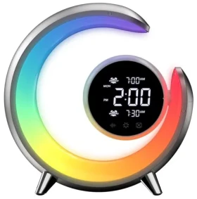 Immax PEACOCK strieborná / Nočná lampička / LED RGB / s hodinami / 400lm / USB 5V/2,1A (08985L)