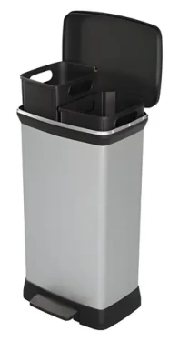 Curver Deco Bin Duo strieborný / Odpadkový kôš / 2 x 23 l / dve komory na triedený odpad (252026)