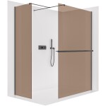 CERANO - Sprchová zástena Walk-in Onyx TL/P - 8 mm - hranatá vzpera + polička/držiak na uteráky - čierna matná, bronzové sklo - 140x120x200 CER-689569