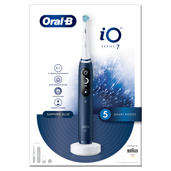 Oral-B iO Series 7 Sapphire Blue / Elektrická zubná kefka / magnetické iO / 5 režimov / AI / OLED (iO7 Saphire Blue)