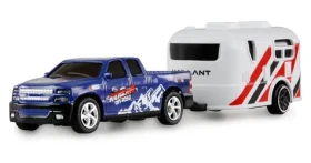 AMEWI RC Pickup Die Cast s karavanom modrá