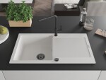 MEXEN/S MEXEN/S - Leo granitový drez 1 s odkvapkávačom vrátane batérie Flora, biela 6501-20-670401-70-B