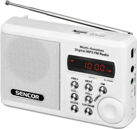 Sencor SRD 215 W biela / Prenosné rádio / FM / lithiová batéria / USB / microSD (8590669117826)