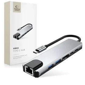 Tech-Protect HB02 šedá / USB-C húb 6v1 / HDMI 4K/30Hz / RJ45 / PD 100W