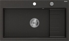 MEXEN MEXEN - Omar granitový drez 800 x 480 mm, čierna / zlatá metalik, sifón chróm 6520801005-75
