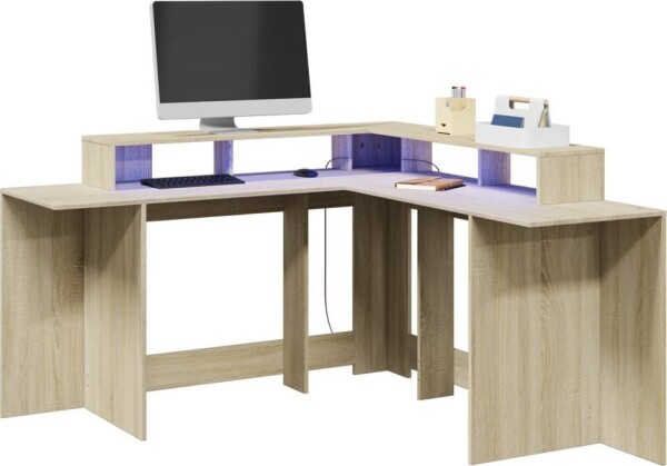 VidaXL Biurko z podświetleniem LED, dub sonoma, 152x152x91 cm