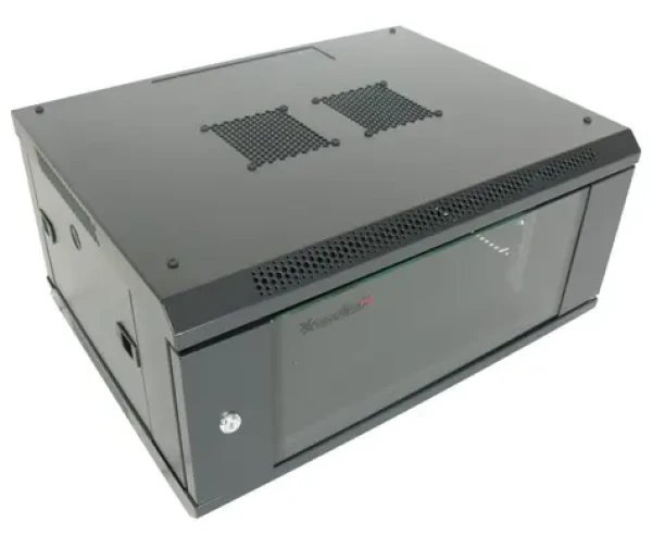 Xtendlan Nástenný rozvádzač 4U čierna / Nástenný rozvádzač / 19" / 600×450 mm / nosnosť 60 kg / sklenené dvere (WS-4U-64B-BLACK-P)