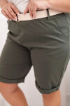 Dámske Plus veľkosť bavlnené šortky s opaskom Khaki 2XL