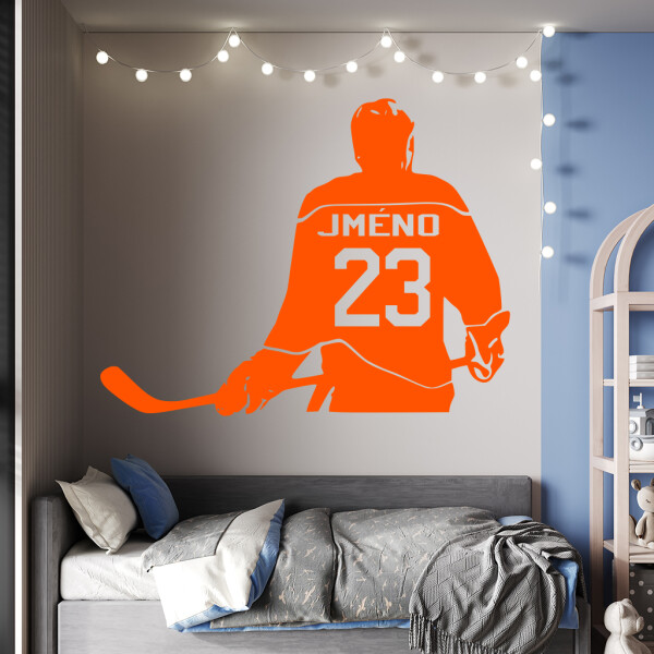 Veselá Stena Samolepka Hokejista s menom Farba: oranžová, Veľkosť: 100 x 77 cm