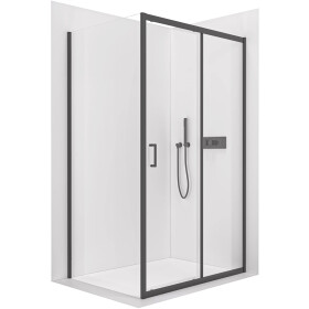 CERANO - Sprchovací kút Orlano L/P - 5 mm - čierna matná, transparentné sklo - 140x90x195 - posuvný CER-DY505B-90171