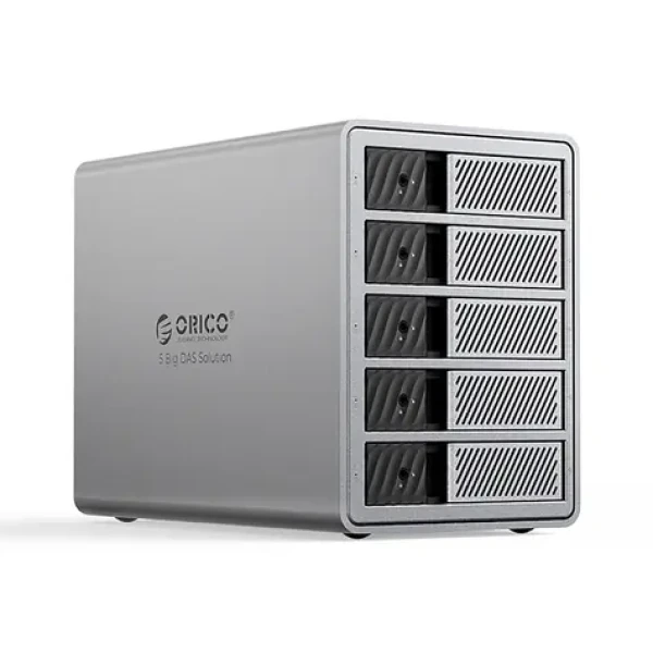 Orico 9858T3 Dokovacia stanica šedá / pre 5 diskov 2.5"/3.5" SATA HDD/SSD / 110TB / 40 GB/s / Thunerbolt 3 + DP