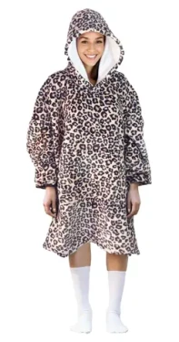 Cozy Noxxiez CH371 Leopard potlač - hrejivá televízna mikinová deka s kapucňou pre teenagerov a dospelých (20-CH371)