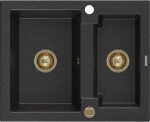 MEXEN/S MEXEN/S - Carlos granitový drez 1.5 582x475 mm, čierna/striebro metalík + zlatý sifón 6518581500-73-G