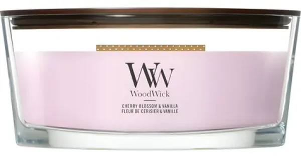 Woodwick Cherry Blossom Vanilla Elipsa 453,6 g / Vonná sviečka / sviečka loď / doba horenia 30-40 hod (2238142)