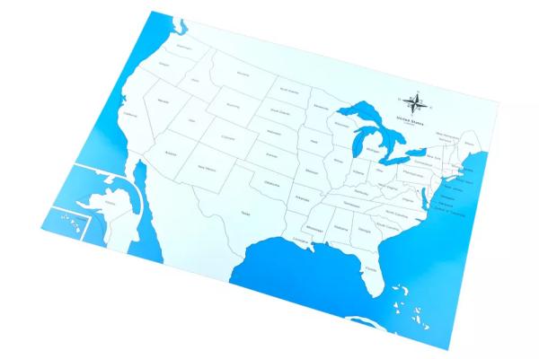 Moyo Montessori Moyo Montessori Kontrolná mapa - USA Nová - s popiskami