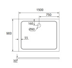 H K - THOR Sprchová vanička z liateho mramoru, obdĺžnik, 150x90x3 cm SE-THOR-15090