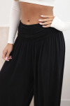 Dámske viskózové nohavice so širokými nohavicami a volánmi čierne UNI