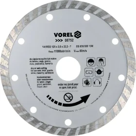 Vorel Kotúč diamantový rezný turbo 125x22,2 mm / Diamantový rezný kotúč / Turbo / Šírka 2 mm