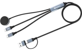 Sandberg 3v1 cestovný nabíjací kábel čierna / Nabíjací kábel / USB-C, USB-C, Apple Watch / 100 W / 1,2 m (441-69)