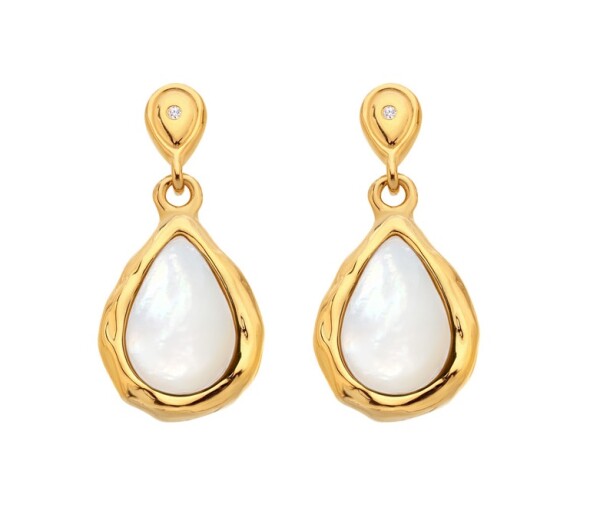 Hot Diamonds Pozlátené visiace náušnice s diamantmi a perleťou Gemstones DE818