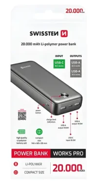 Swissten WORX Pre čierna / Powerbanka / 20 000 mAh