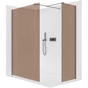 CERANO - Sprchová zástena Walk-in Onyx TL/P - 8 mm - hranatá vzpera - čierna matná, bronzové sklo - 90x70x200 CER-686971