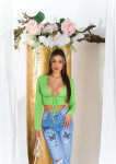 Sexy Koucla Crop Top with Cut Outs and Lacing detail lightgreen Einheitsgroesse