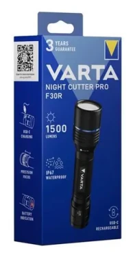 Varta Night Cutter Pro F30R čierna / LED svietidlo / 1500 lm / IP67 / USB-C (18921101111)