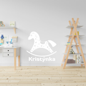 Veselá Stena Samolepka Hojdací koník s menom Farba: bílá, Veľkosť: 100 x 100 cm