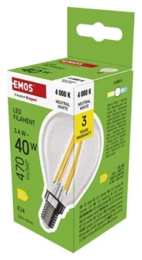 Emos LED žiarovka Mini Globe Filament E14 3,4 W-40 W NW / LED žiarovka / neutrálna biela / 470 lm / Trieda D (1525731449)