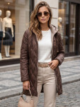 Dámska prešívaná prechodová bunda s kapucňou, hnedá, FashionStreet TY5769 XL