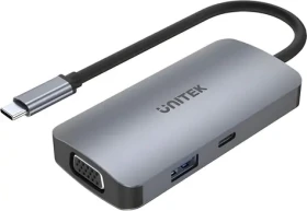 Unitek USB-C hub 3 displeje MST / USB hub / VGA + 2x HDMI 4K / 1x USB-A 3.1 Gen1 / PD 100W (D1051A)