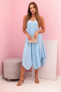Dámske šaty s ramienkami rozšírené s asymetrickým lemom modré UNI