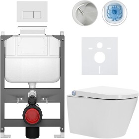 CERANO - Závesné WC s bidetom Basic/Cronus Standard - biela lesklá - WC tlačidlo Modulo/Biela - ovládanie zhora - predstenová inštalácia - 59,3x38,4 CER-8050BD86450