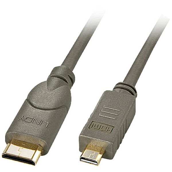 LINDY HDMI prepojovací kábel Zástrčka HDMI Mini-C, Zástrčka HDMI Micro-D 0.50 m sivostrieborná 41340 4K UHD, vodič z OFC, guľatý, dvojžilový tienený, extrémne; 41340