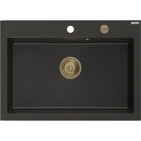 MEXEN/S MEXEN/S - Elix granitový drez 1-miska 700 x 500 mm, čierna/zlatá metalik, sifón zlatá 6526701005-75-G
