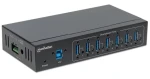 Manhattan USB 3.0 Hub 7 portov priemyselný čierna / USB hub / kovové telo / DIN lišta / kábel 1 m (164405)