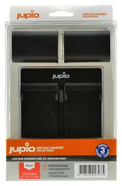 JUPIO Set 2x LP-E6 1700mAh + USB duálna nabíjačka / Akumulátor a nabíjačka / pre Canon / 1700 mAh (CCA1002)