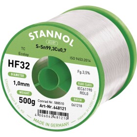 Stannol HF32 3500 spájkovací cín bez olova cievka Sn99,3Cu0,7 REL0 500 g 1 mm; 648108