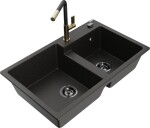 MEXEN/S MEXEN/S - Tomas granitový drez 2-bowl vrátane batérie Flora, čierna/zlatá metalik 6516-75-670401-57-B
