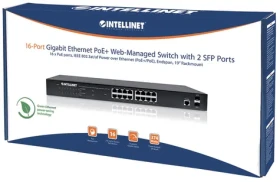 Intellinet Switch 16x GE PoE+ Web-Managed 2 SFP-Ports/Switch/16- Port /1000 Mbps/16x PoE+/2x SFP/19" (561198)