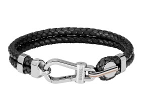 Hugo Boss Fashion dvojitý náramok z čiernej kože 1580699 19 cm
