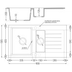 MEXEN/S MEXEN/S - Matias s granitový drez 1.5 s odkvapkávačom 900 x 505 mm, čierna kropenatá, + čierny sifón 6502901505-76-B