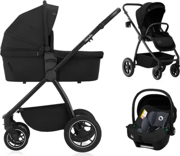 Lionelo Kočík Meril 3v1 Black Onyx / Hlboký, športový kočík a autosedačka / Terénne PU kolesá / Hliníkový rám (LO-MERIL 3IN1 BLACK ONYX)