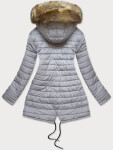 Tmavomodro-šedá obojstranná dámska zimná bunda s kapucňou (w210) odstíny šedé M (38)