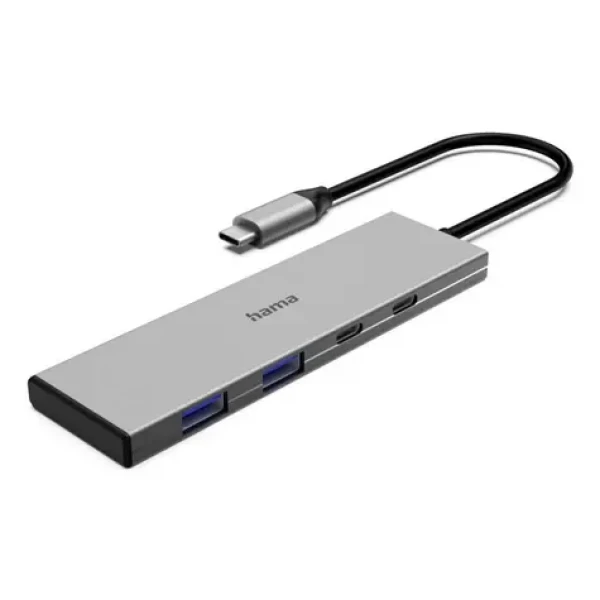 HAMA 200147 USB hub šedá / Dokovacia stanica / USB-C / 3.5mm / 2x USB-C / 2xUSB-A (200147)