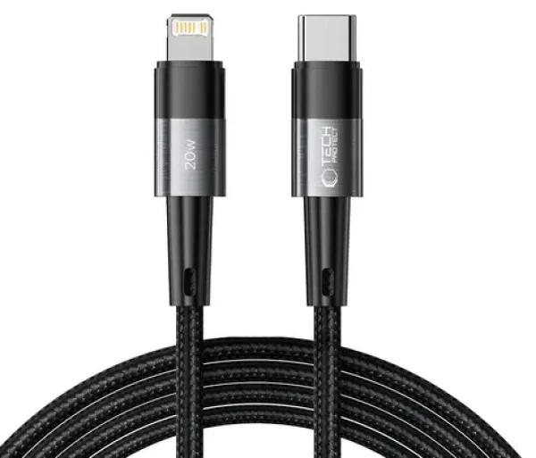 Tech-Protect UltraBoost sivá / Nabíjací kábel USB-C - Lightning / PD 20W / 3A / 2 m