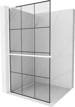 MEXEN/S - Kioto+ L Sprchová zástena WALK-IN s poličkou a držiakom uterákov 100 x 200, čierny vzor, biela 800-100-123-20-77